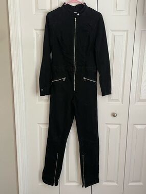 Zara Black Long-Sleeve Zip-Front Jumpsuit
